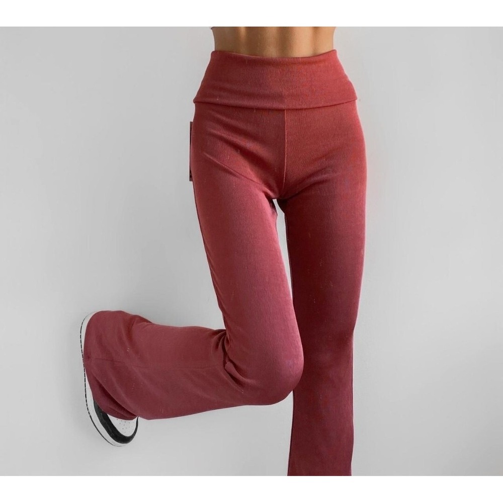 Urban Outfitters Rust‎ Ribbed Knit Flare Pants High Waisted Foldover Waist Small